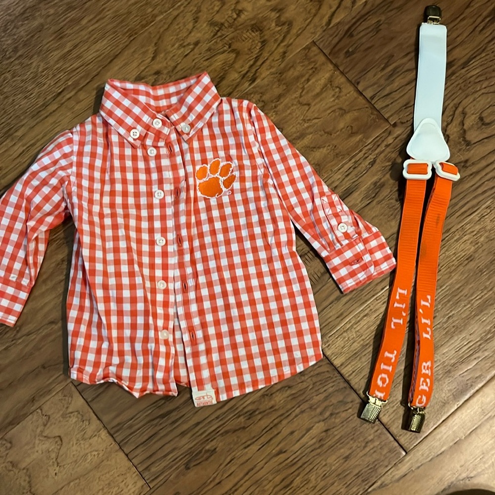 3 month Clemson shirt/suspenders